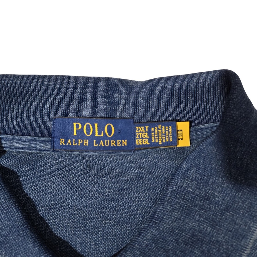 Polo Ralph Lauren Mens 2XLT Indigo Mesh polo Shirt 2XL Big Tall Blue Red Pony - Picture 3 of 7